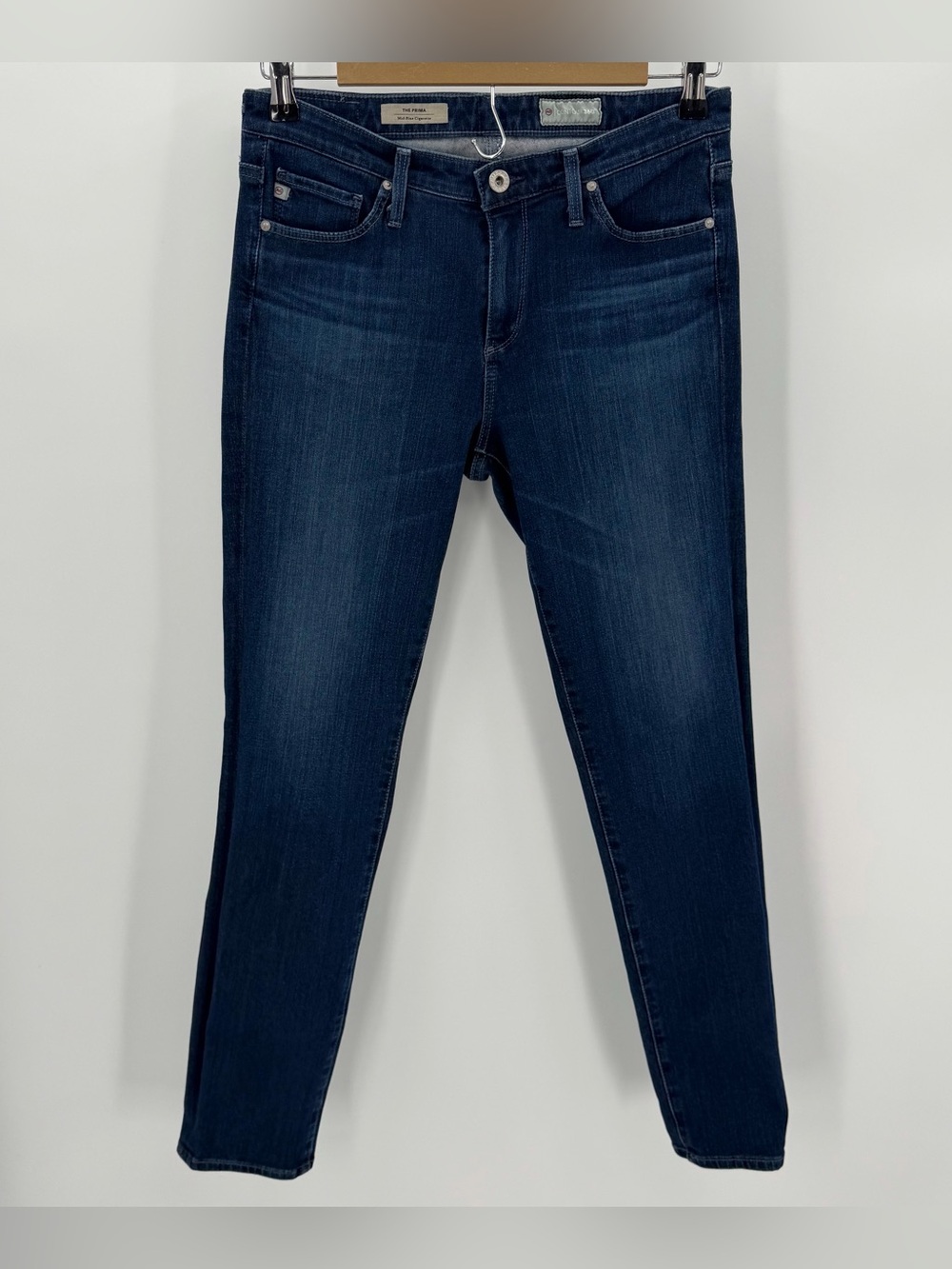 AG Jeans Women’s 28 R Dark Blue The Prima Mid Rise Cigarette Contour 360 READ